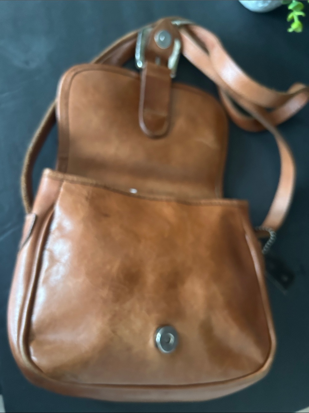 Vintage Navasota Tan Leather Crossbody Bag with Decorative Buckle - Picture 9 of 10